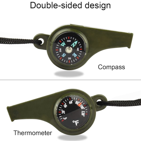 3 i 1 Överlevnads Visselpipa, Kompass, Termometer Mörkgrön