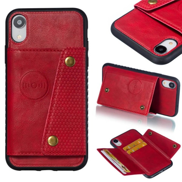 iPhone XR - Professionellt Retro Skyddsskal med Kortfack Röd