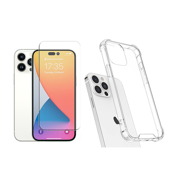iPhone 14 Pro Max Stötdämpande Silikonskal med Skärmskydd Genomskinlig