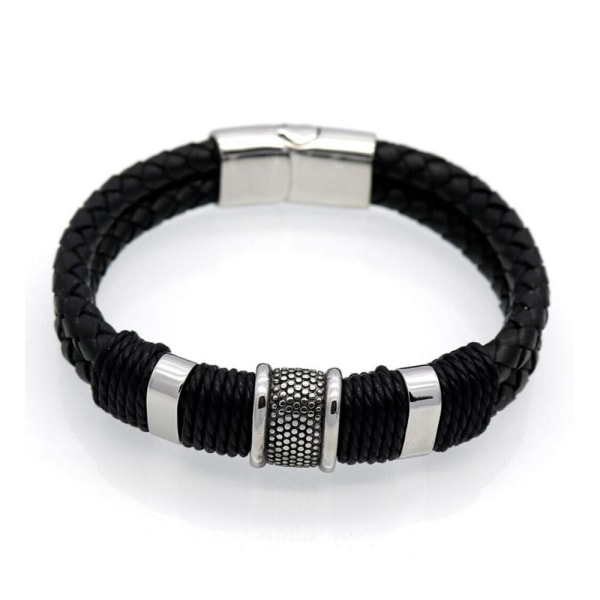 Virkat Konstläder Hög Kvalitets Armband Svart 19CM