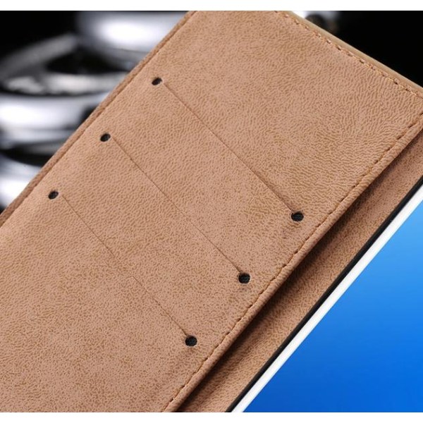 Samsung Galaxy S6 Edge - Praktiskt Plånboksfodral i lent läder Mörkbrun