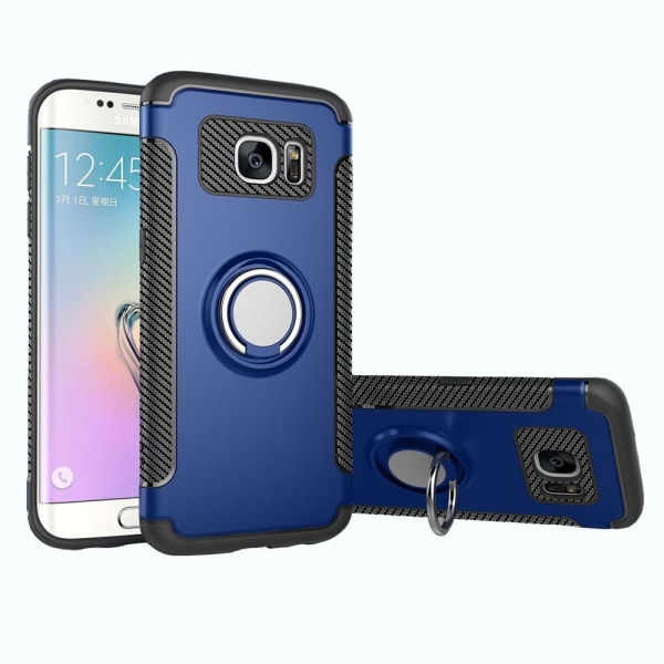 Samsung Galaxy S7 Edge - FLOVEME:n hiilikuitukotelo sormustelineellä Mörkblå