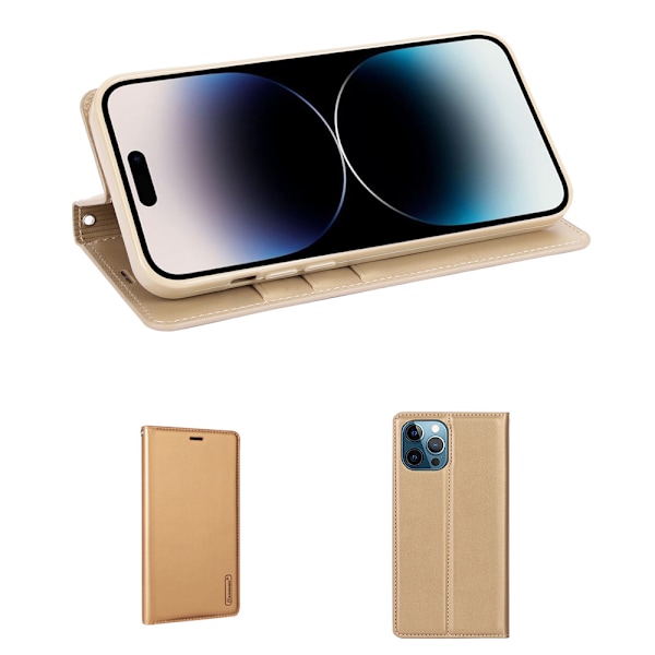 iPhone 16 Pro Max - Hanman Stilrent och Funktionellt Plånboksfodral Guld