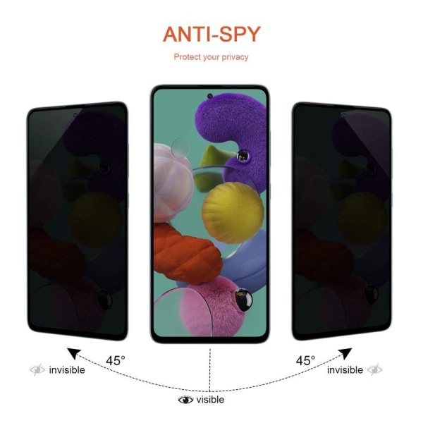 Samsung A71 2.5D Anti-Spy skjermbeskytterramme 9H 0.3mm Transparent Svart