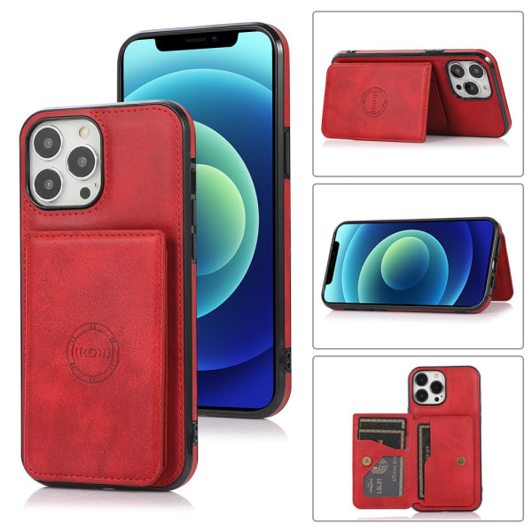 iPhone 14 Pro - Floveme Skal med Korthållare Röd