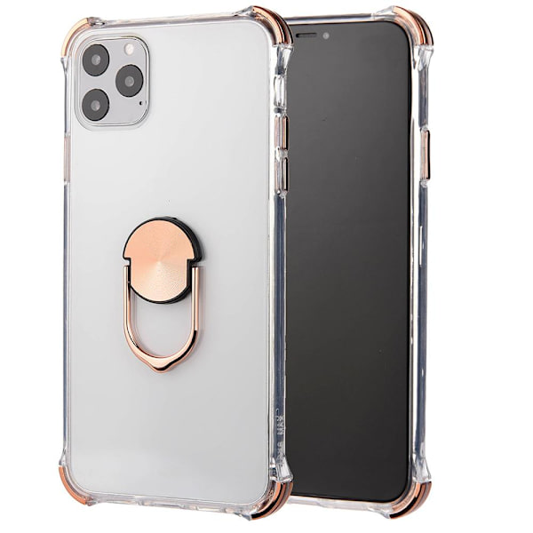 iPhone 11 Pro Max - Skyddande Praktiskt Skal med Ringhållare PinkGold Roséguld