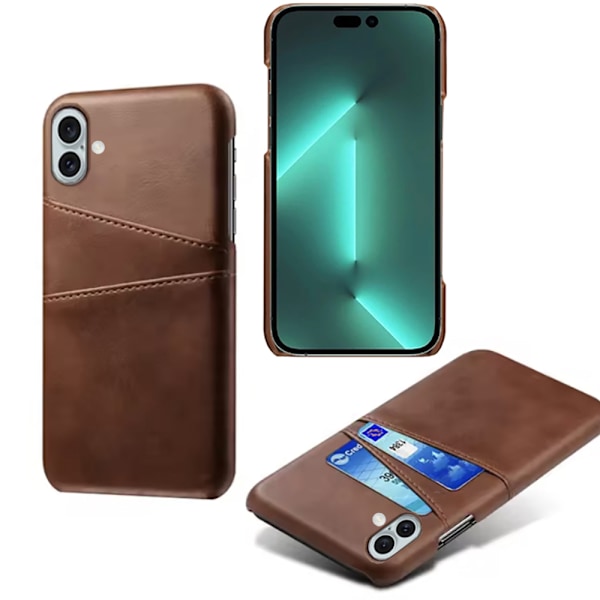iPhone 16 Plus - LEMANS Vintage-Shell Skal med Kortfack Mörkbrun