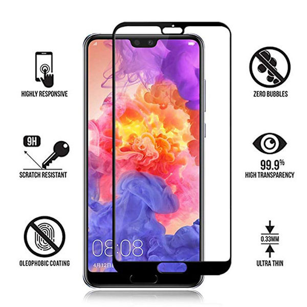 Skärmskydd 2.5D 5-PACK med Ram HD-Clear 9H Huawei P20 Svart Svart