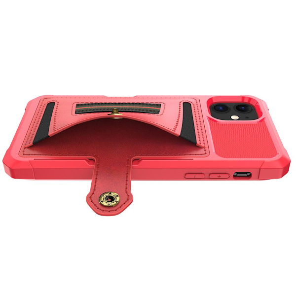 iPhone 12 - Stilrent Skal med Korthållare Red