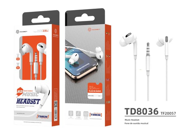 2 Typer White Earphones 3,5 mm anslutning - Välj passform TD8045