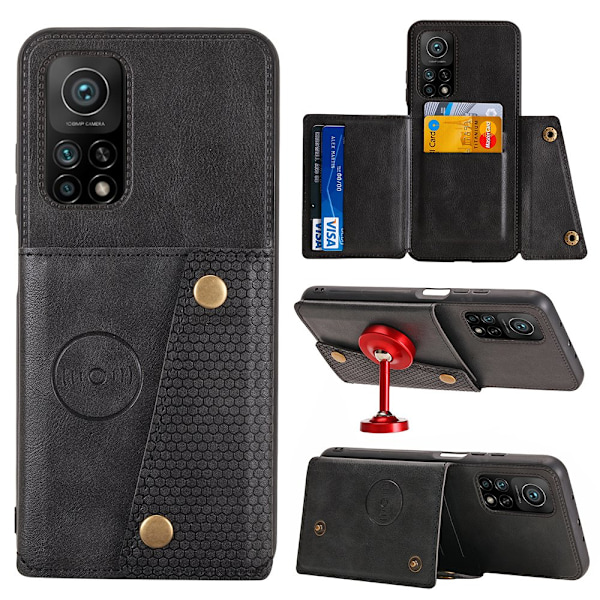 Xiaomi Mi 10T Pro - Praktiskt Skyddande Skal med Korthållare Svart