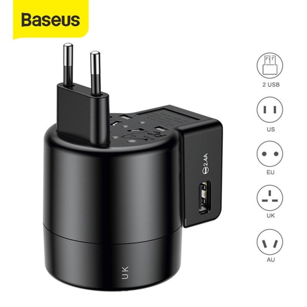 Kätevä Baseus-matkaseinälaturi (USB) Ruotsi, EU, USA Svart Svart