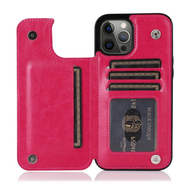 iPhone 12 Pro Max - Skyddande Skal med Korthållare Rosaröd