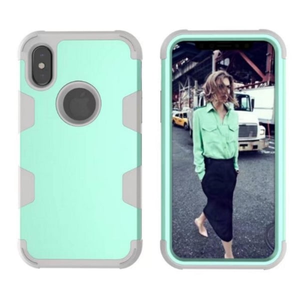 Elegant och Skyddande Hybridskal av LEMAN till iPhone X/XS Aquablå/Grå Aquablå/Grå