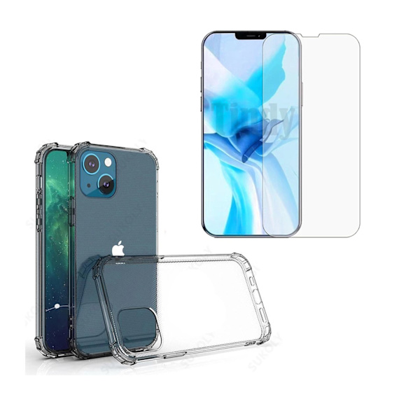 iPhone 13 Mini Stötdämpande Silikonskal med Skärmskydd Genomskinlig