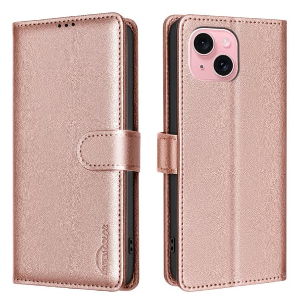 iPhone 14 - Elegant plånboksfodral med RFID-skydd Roséguld