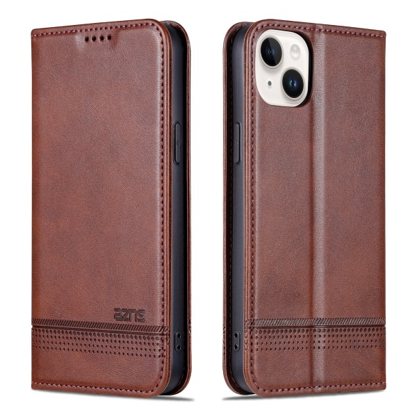 iPhone 15 plus - Plånboksfodral 3-kortfack i Läder Dark brown