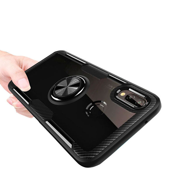 Samsung Galaxy A40 - Praktiskt Skal med Ringhållare (LEMAN) Svart/Svart