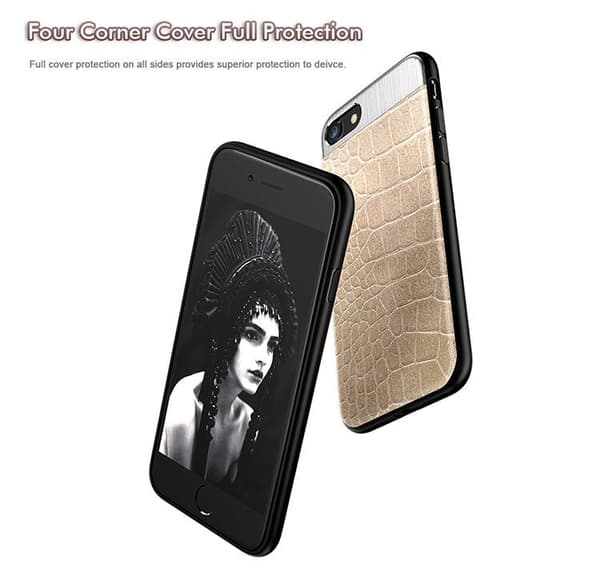 iPhone 8 PLUS - Robust Stilrent Skal från Croco-Serien Vit Vit