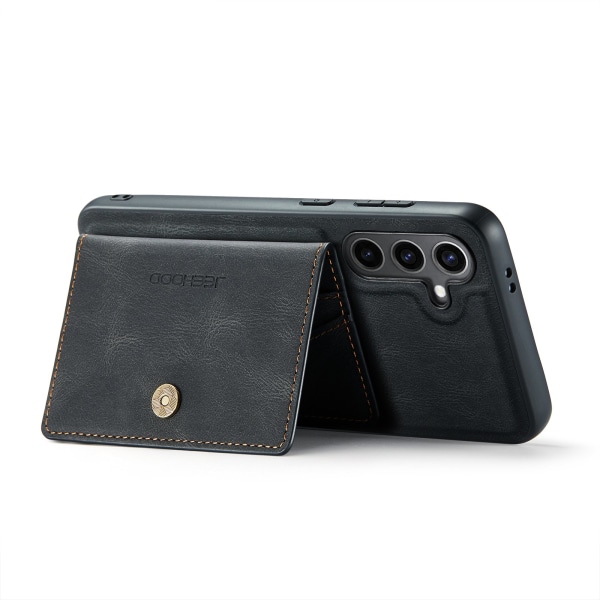 Läderplånbok med magnetiskt hållare för Galaxy S24 Svart