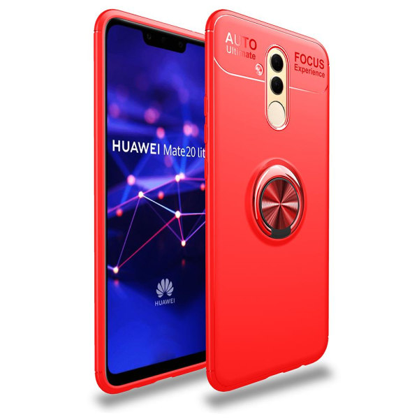 Huawei Mate 20 Lite- AUTO FOCUS - Skal med Ringhållare Röd/Röd