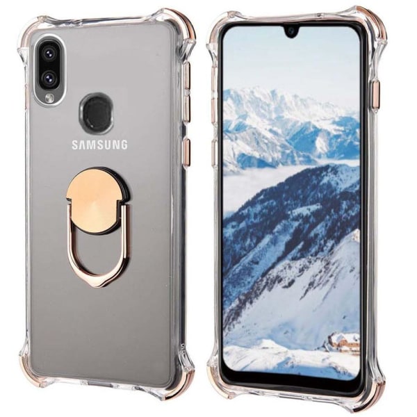 Samsung Galaxy A40 - Praktiskt Skyddande Silikonskal Ringh�llare Guld