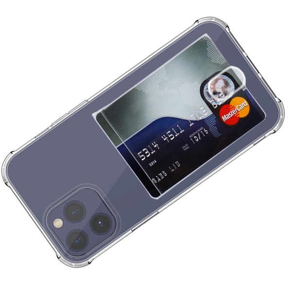iPhone 12 Pro Max - Kansi korttilokerolla ja pehmeällä näytönsuojalla Transparent