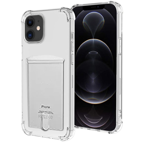 iPhone 12 Mini - Skal med Kortfack & Mjukt Sk�rmskydd Transparent