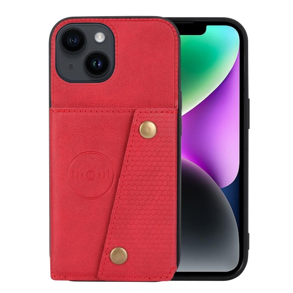 iPhone 15 Plus - Lyxigt PC-läder Retro Flip Fashion Plånboksfodral Red