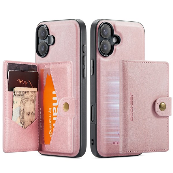 iPhone 16 Plus - Premiumskydd med Magnetiskt Kortfacksskal Roséguld