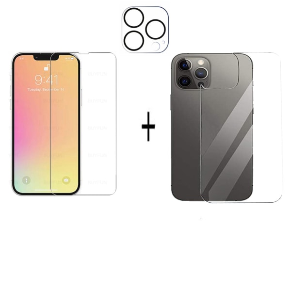 3in1 iPhone 13 Pro Max edessä ja takana + kameran linssin suojus Transparent