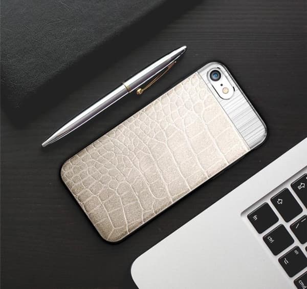iPhone 8 PLUS - Robust Stilrent Skal från Croco-Serien Vit Vit