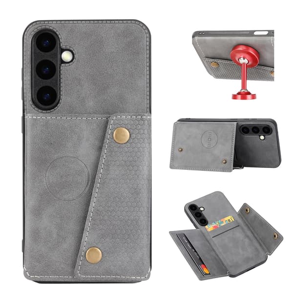 Samsung Galaxy S24 - Exklusivt Retroinspirerat Plånboksfodral i Läder Grå