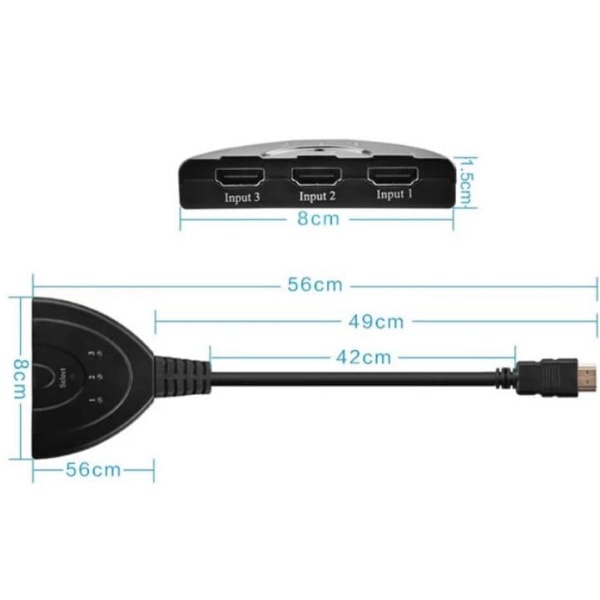 HDMI SWITCH SPLITTER 3 till 1 1080p Svart