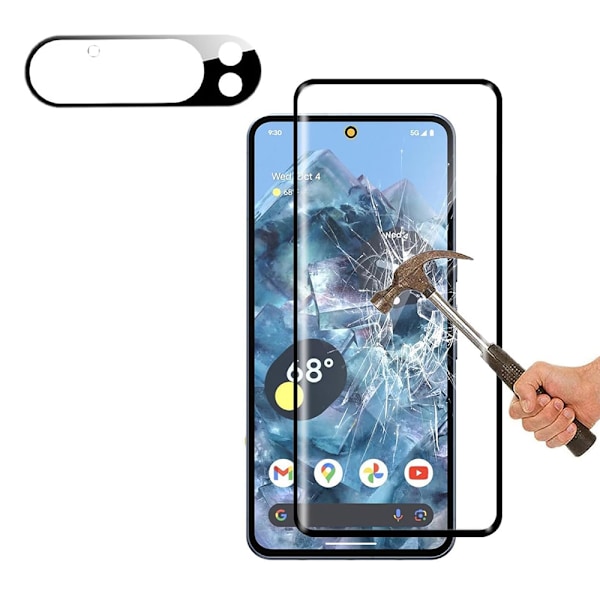 Google Pixel 9 Pro - 2.5D Framsida Svart + Kameraskydd i 1 Set