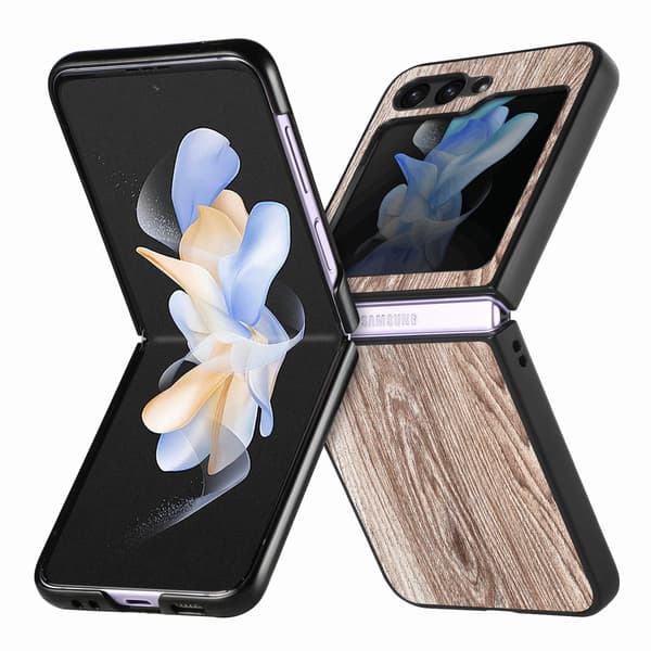 Trätextur Skal för Samsung Galaxy Z Flip5 5G Kaffe