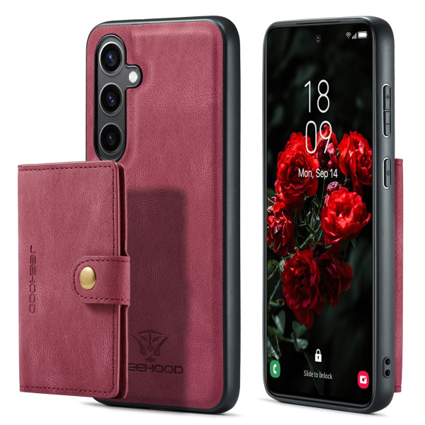 Läderplånbok med magnetiskt hållare för Galaxy S24 Plus Red
