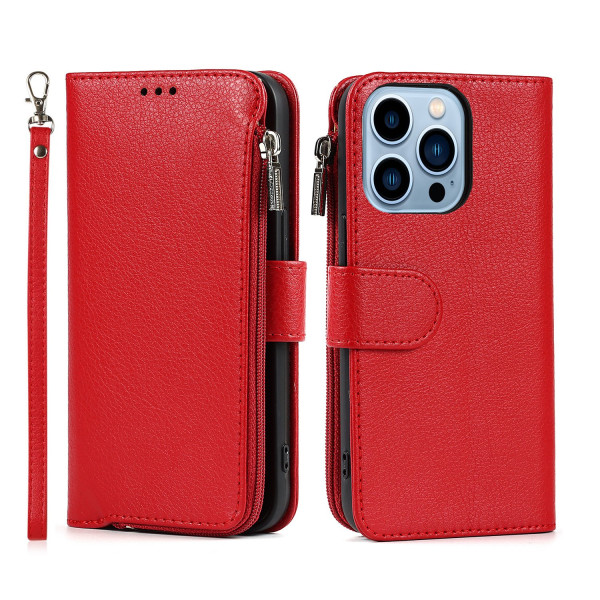 Tyylikäs lompakkokotelo mikrokuitunahkaa vetoketjulla - iPhone Red