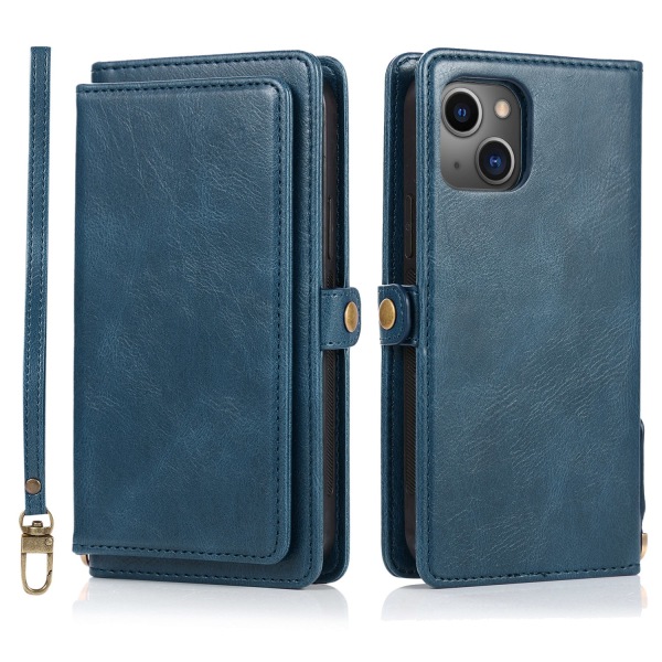 iPhone 15 Plus - Lyxigt Plånboksskal i Läder med Korthållare Mörkgrön