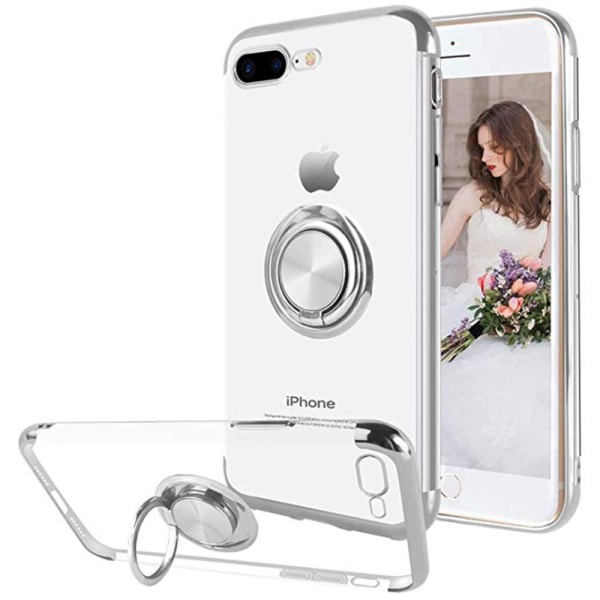 iPhone 8 Plus - Robust beskyttende skall i silikonringholder Silver