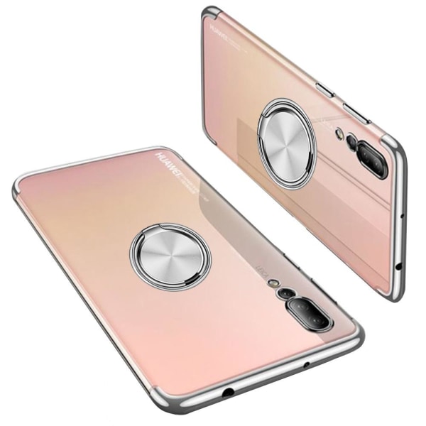 Huawei P20 - Skyddande Silikonskal med Ringhållare FLOVEME Silver