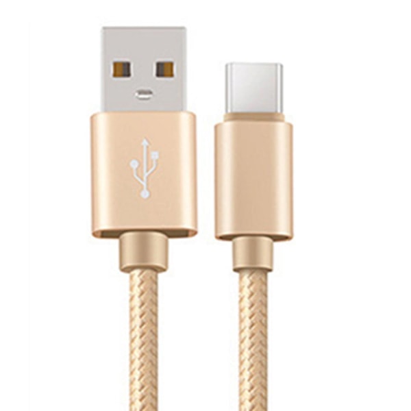 USB-C/Type-C hurtigopladningskabel 200 cm (holdbare/metalhoveder) Guld