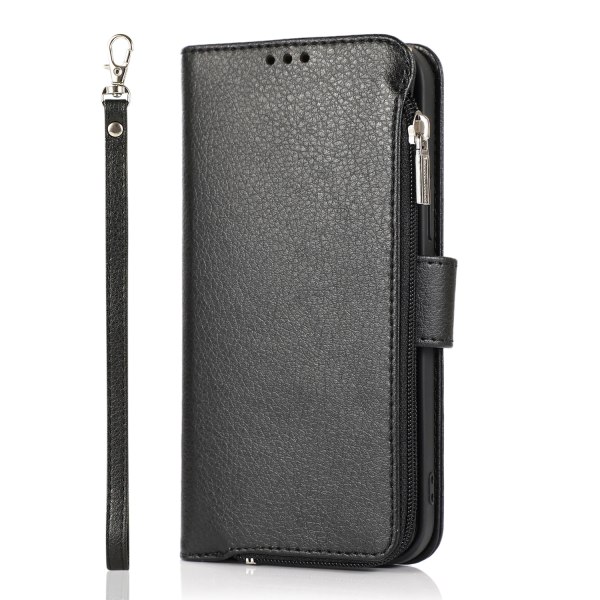 Plånboksfodral i Mikrofiberläder med Dragkedja - iPhone 15 Black