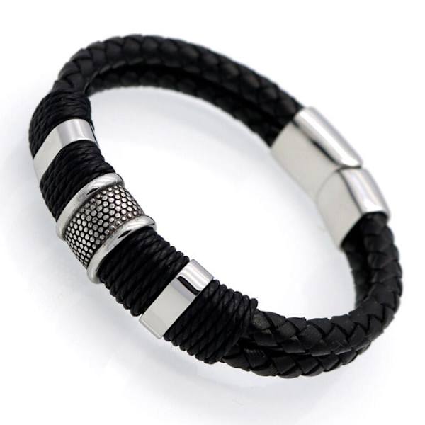 Virkat Konstläder Hög Kvalitets Armband Svart 21CM