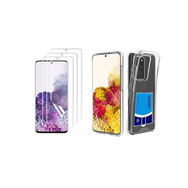 Samsung Galaxy S20 Ultra - Skal med Kortfack & Mjukt Skärmskydd Transparent