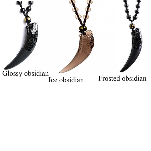 Obsidian Vargtand Charm Halsband Glossy Obsidian