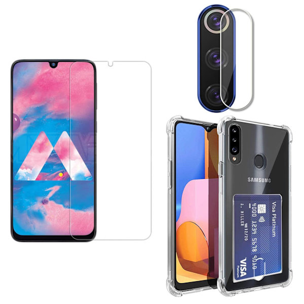 Samsung Galaxy A20s 1 Set Skal + Skärmskydd + Kameralinsskydd Transparent