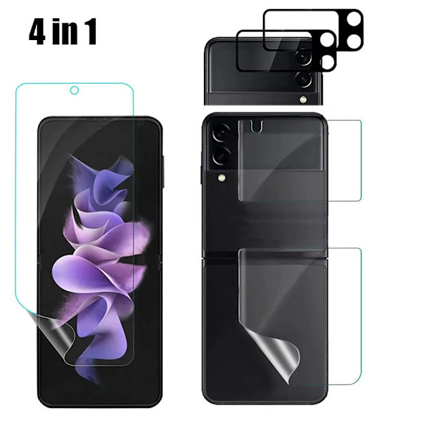 2-PACK Z Flip 4 4in1 Hydrogel Skärmskydd & 2.5D Kameralinsskydd Transparent