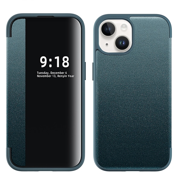 iPhone 13 mini - Skyddsfodral med Fönster och Fack Grön