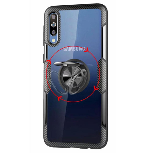 Samsung Galaxy A50 - Stilrent Skal med Ringhållare (LEMAN) MarineBlue Marinblå/Silver